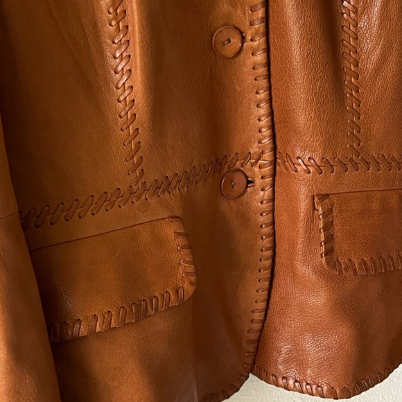 Ellen Tracy Vtg Camel Soft Leather Whipstitch Retro Bohemian Jacket Size 14 - Picture 4 of 13